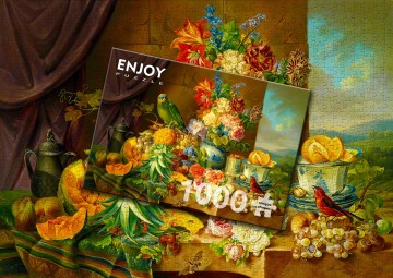 Enjoy Puzzle - Still Life with Fruit Flowers and a Parrot - 1000 Stukjes 6
