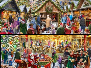 Tucker's Fun Factory - 2 in 1: Merry Christmas Market + Cheerful Christmas Carousel - 2 x 1000 Stukjes