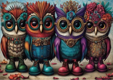 Delfy Puzzle - Booted Owl Quartet - 1000 Stukjes