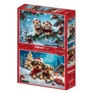 Alipson Puzzle - Chatons et Chiots de Noël - 2 x 500 Stukjes 2