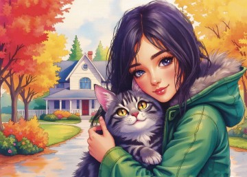 JaCaRou Puzzle - Feline Autumn Bond - 1000 Stukjes