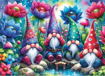 Delfy Puzzle - Gnomes Among Flowers - 1000 Stukjes