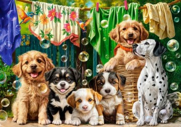 Castorland - Puppies, Laundry and Bird Antics - 500 Stukjes