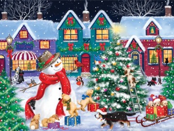its and Pieces - Snowman and Dogs Christmas Street - 1000 Stukjes
